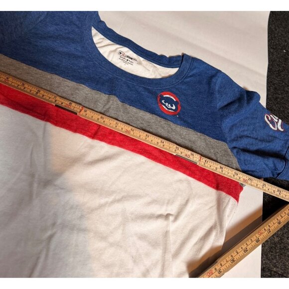 Chicago Cubs Womens Striped Short Sleeve T-Shirt By New Era Size L - Picture 6 of 9